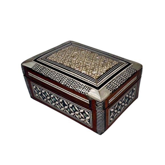 Vintage Wooden Jewelry Box Inlay Mother Of Pearl Made In Egypt. - Picture 1 of 7